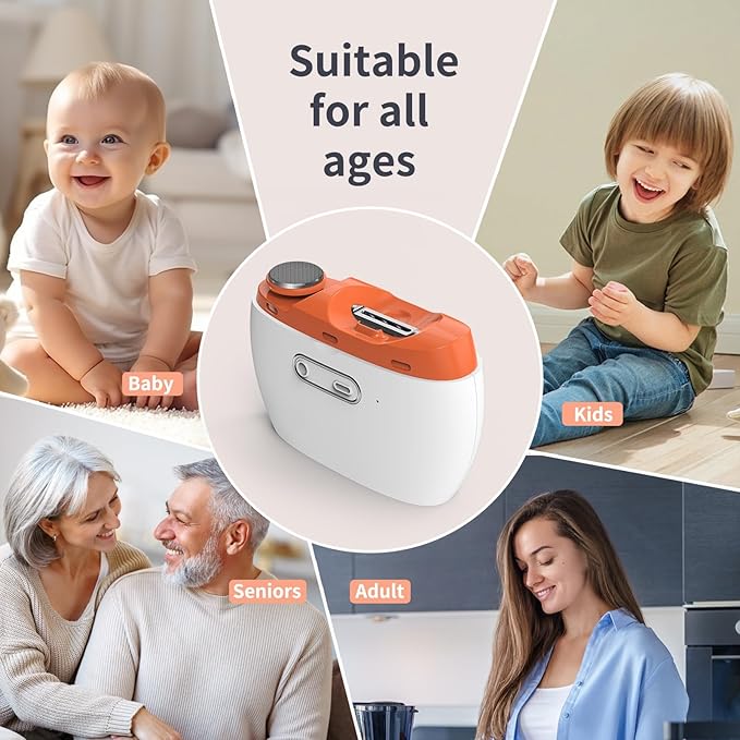 2025 Upgraded 3-in-1 Electric Nail Clipper and File – Automatic Nail Trimmer & Polisher with LED Light, USB Rechargeable, Clip Storage, 2-Speed, Safe for Baby, Adults, Seniors（Orange）